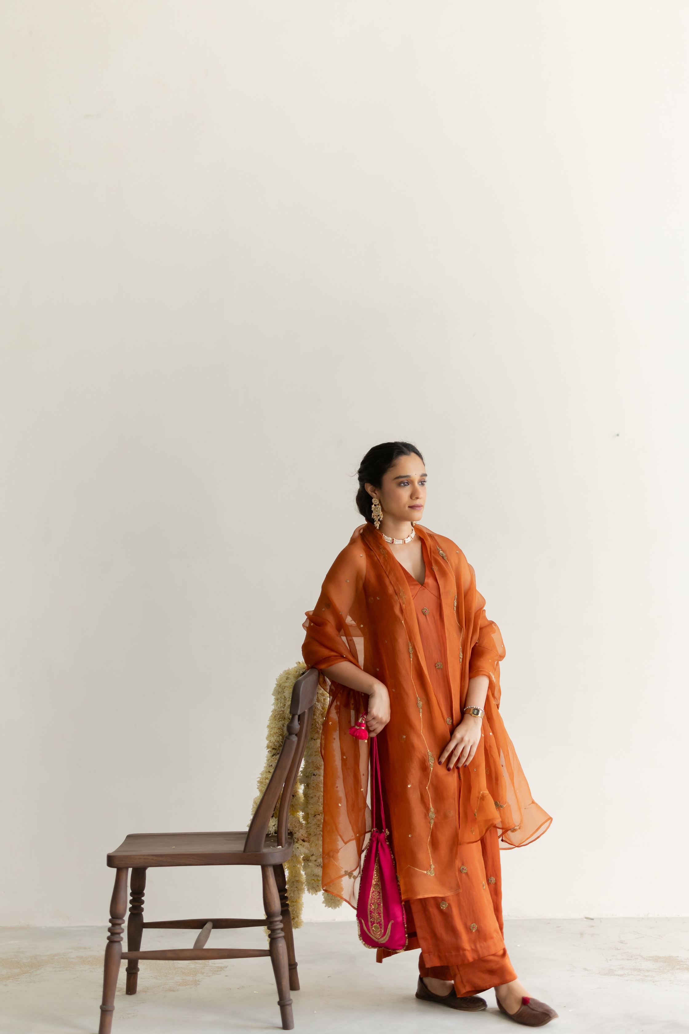 Rust Noorani Kurta with Neelam Odhani
