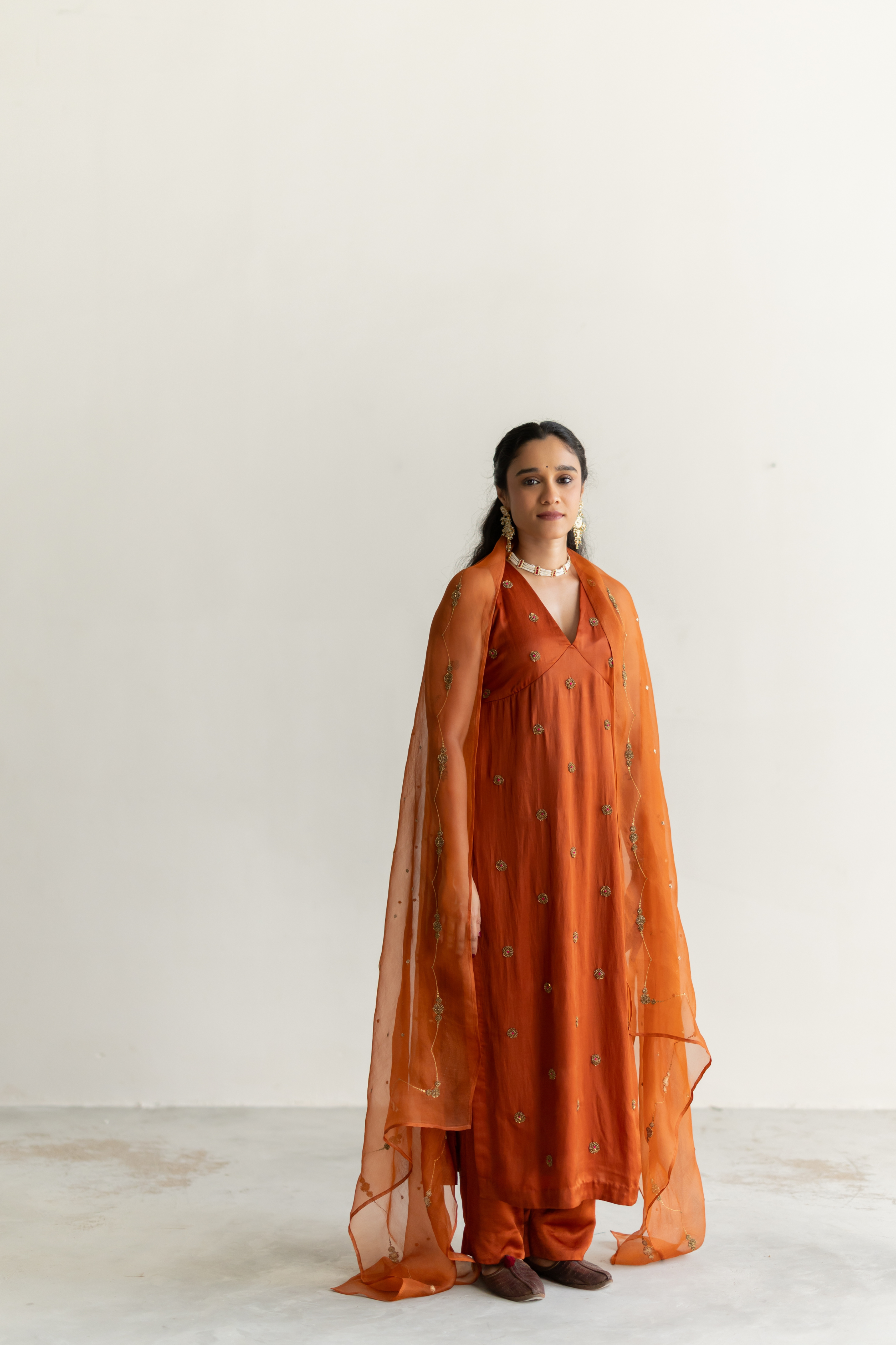 Rust Noorani Kurta with Neelam Odhani