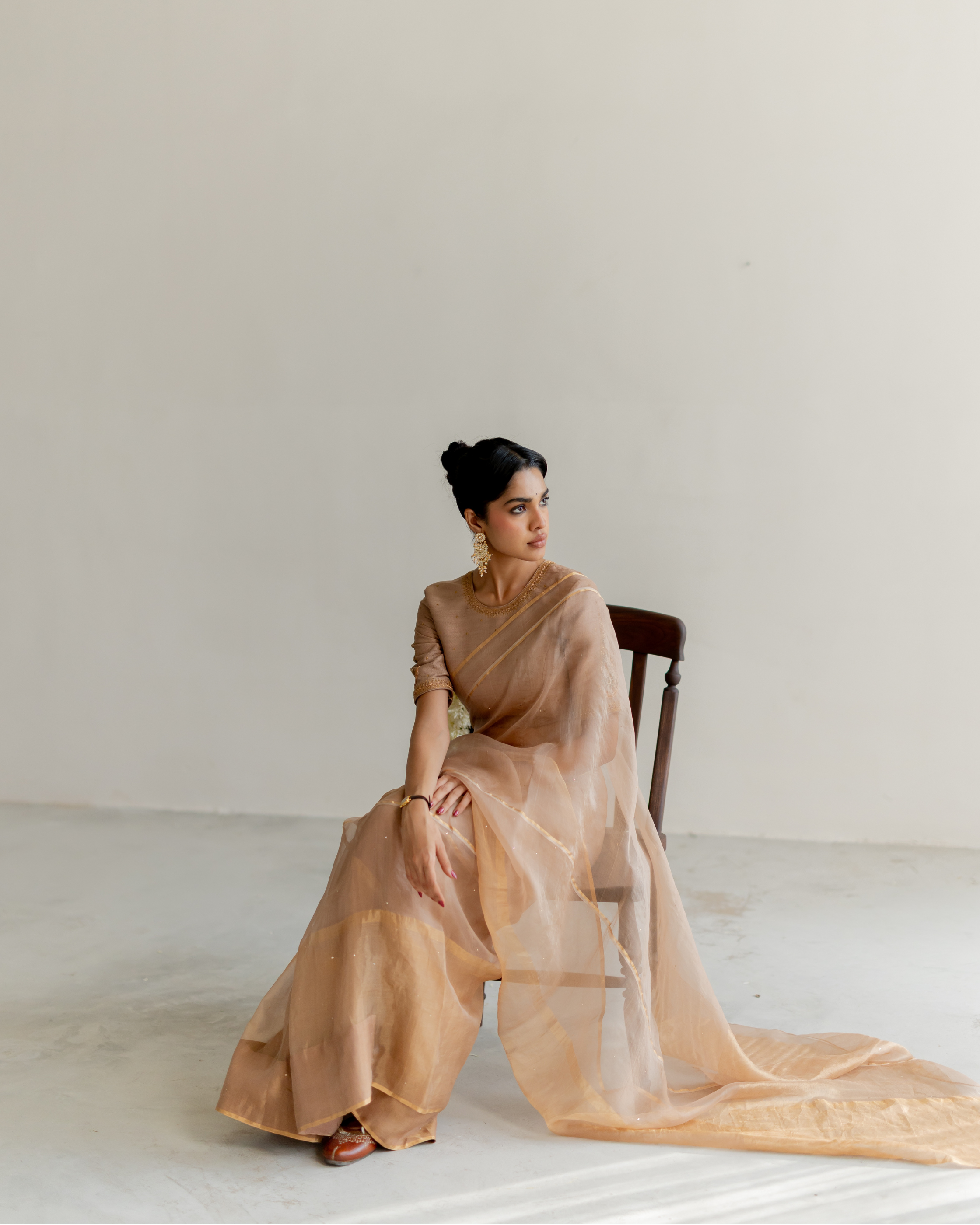 Vintage Brown Gulbahar Saree & Blouse