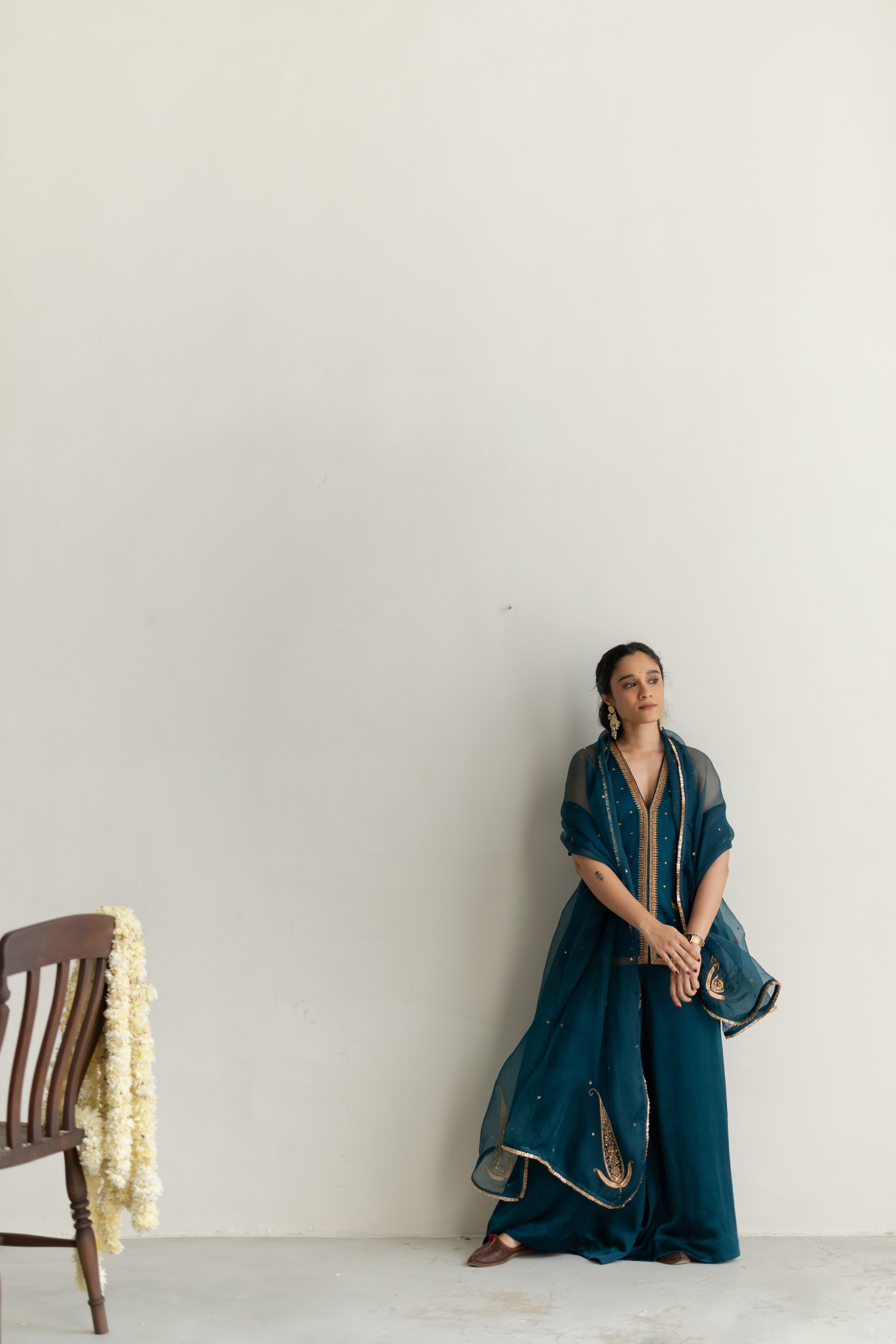 Teal Saanjh Gharara with Ambi Odhani