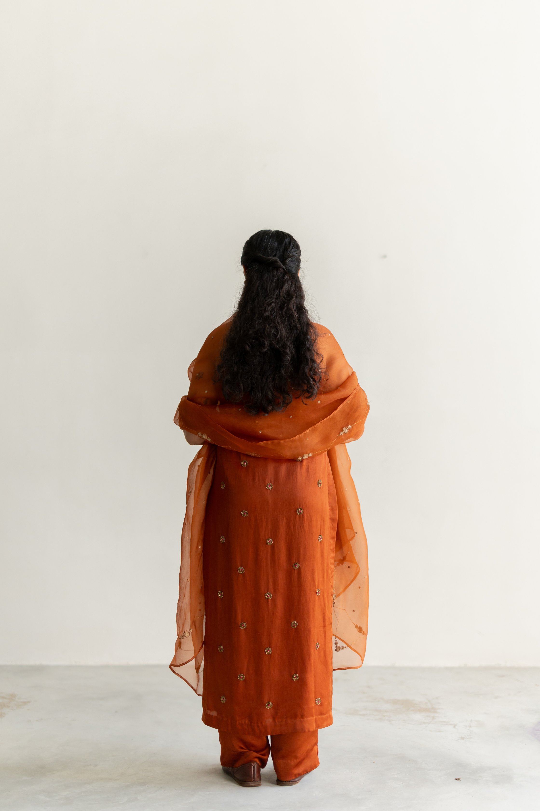 Rust Noorani Kurta with Neelam Odhani