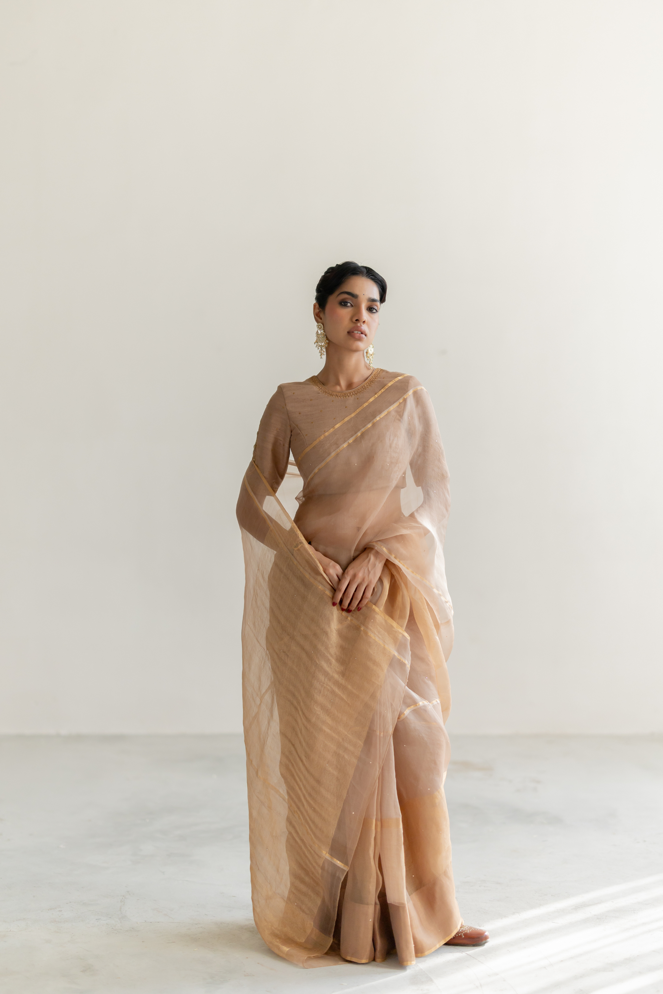 Vintage Brown Gulbahar Saree & Blouse