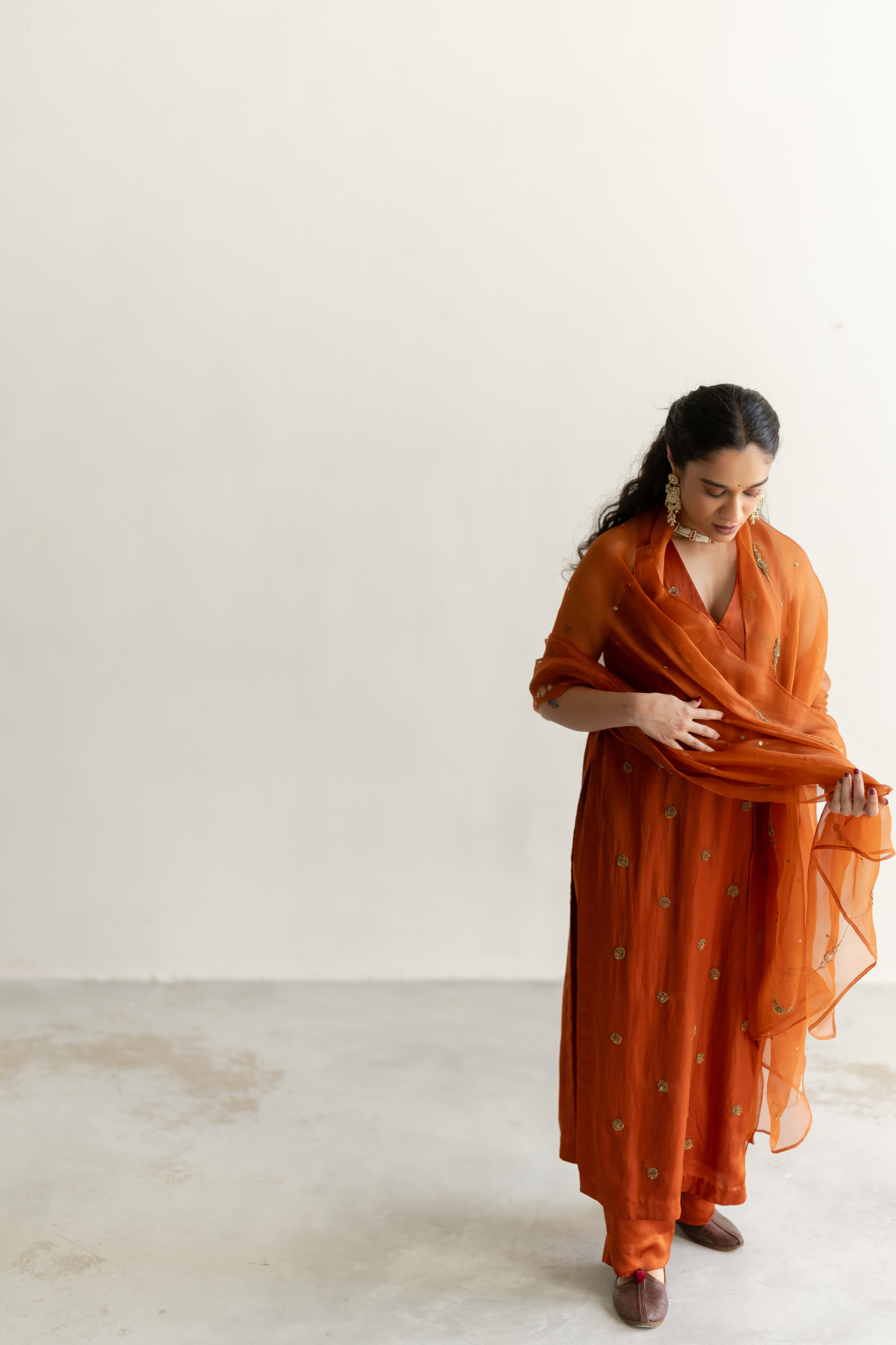 Rust Noorani Kurta with Neelam Odhani