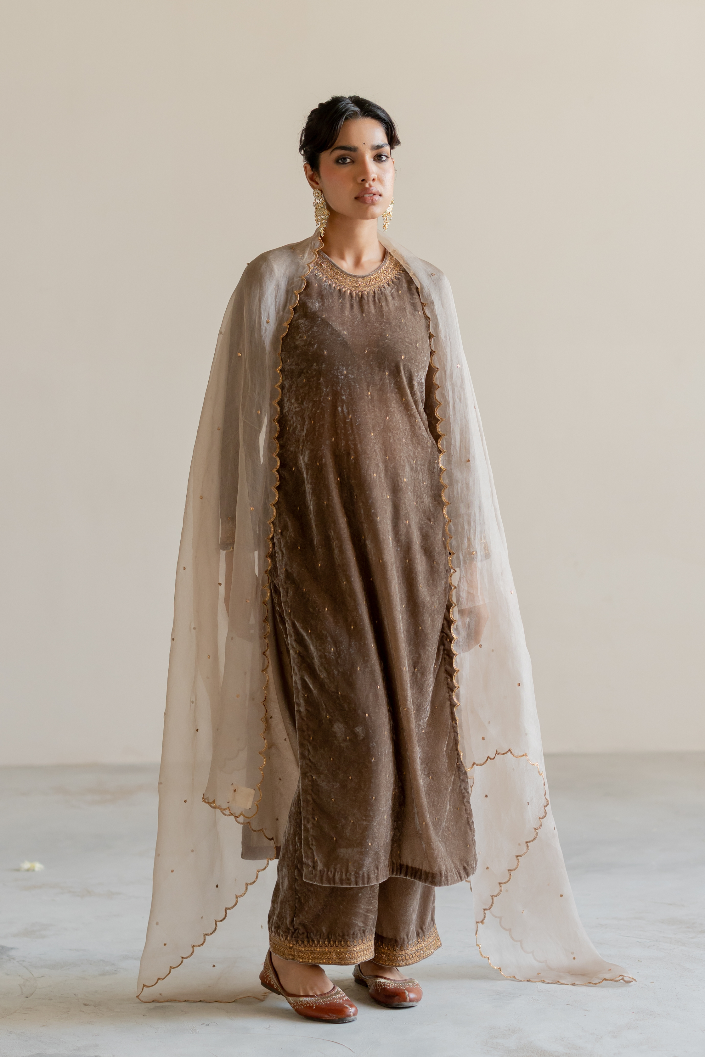 Grey Arzin Kurta set with Sitara Odhani