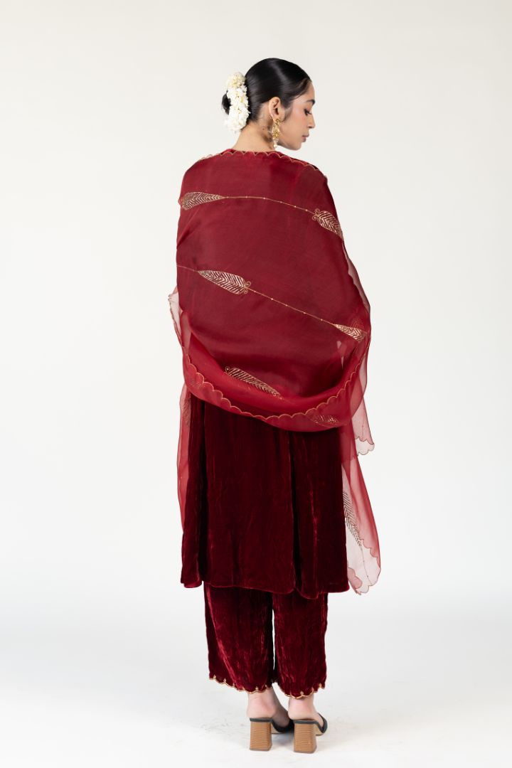 Maroon Firdaus Abho Set With Shama Odhani