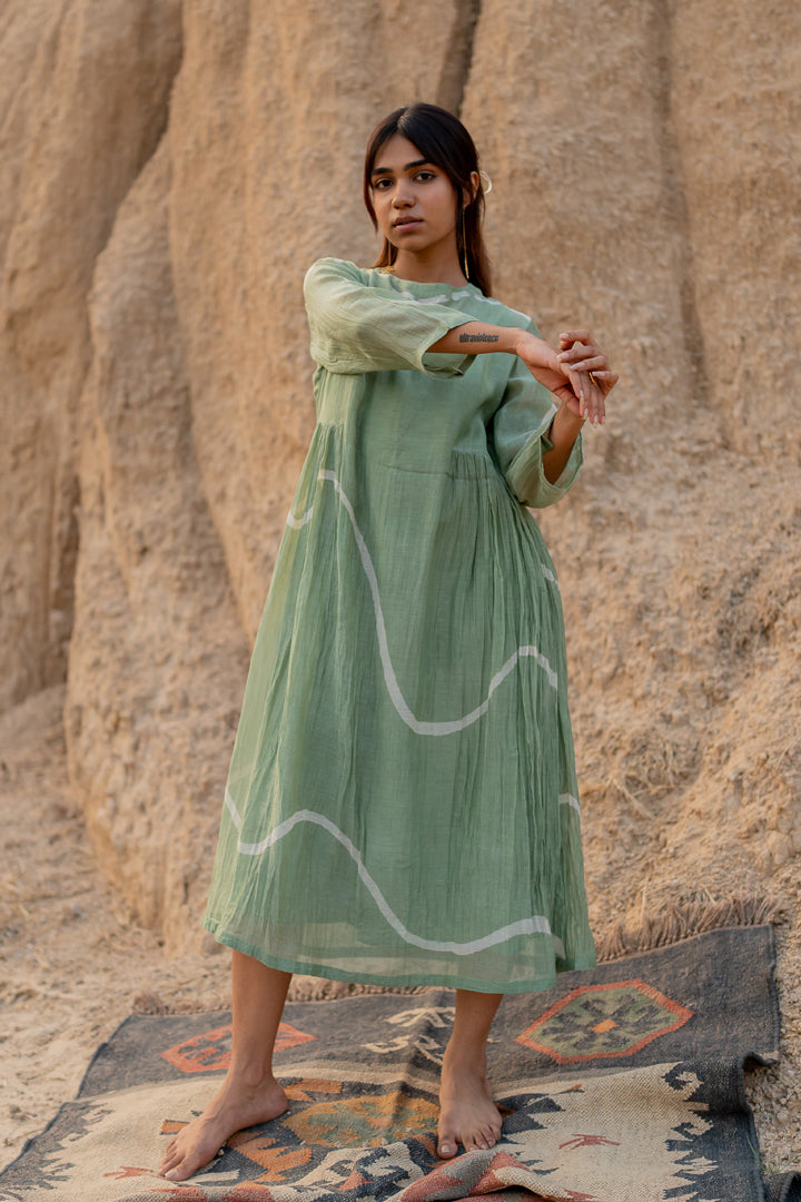 green dress pastel Lace & Beads - Eyelet Corset Midi Dress - Women - Polyester - 12 US