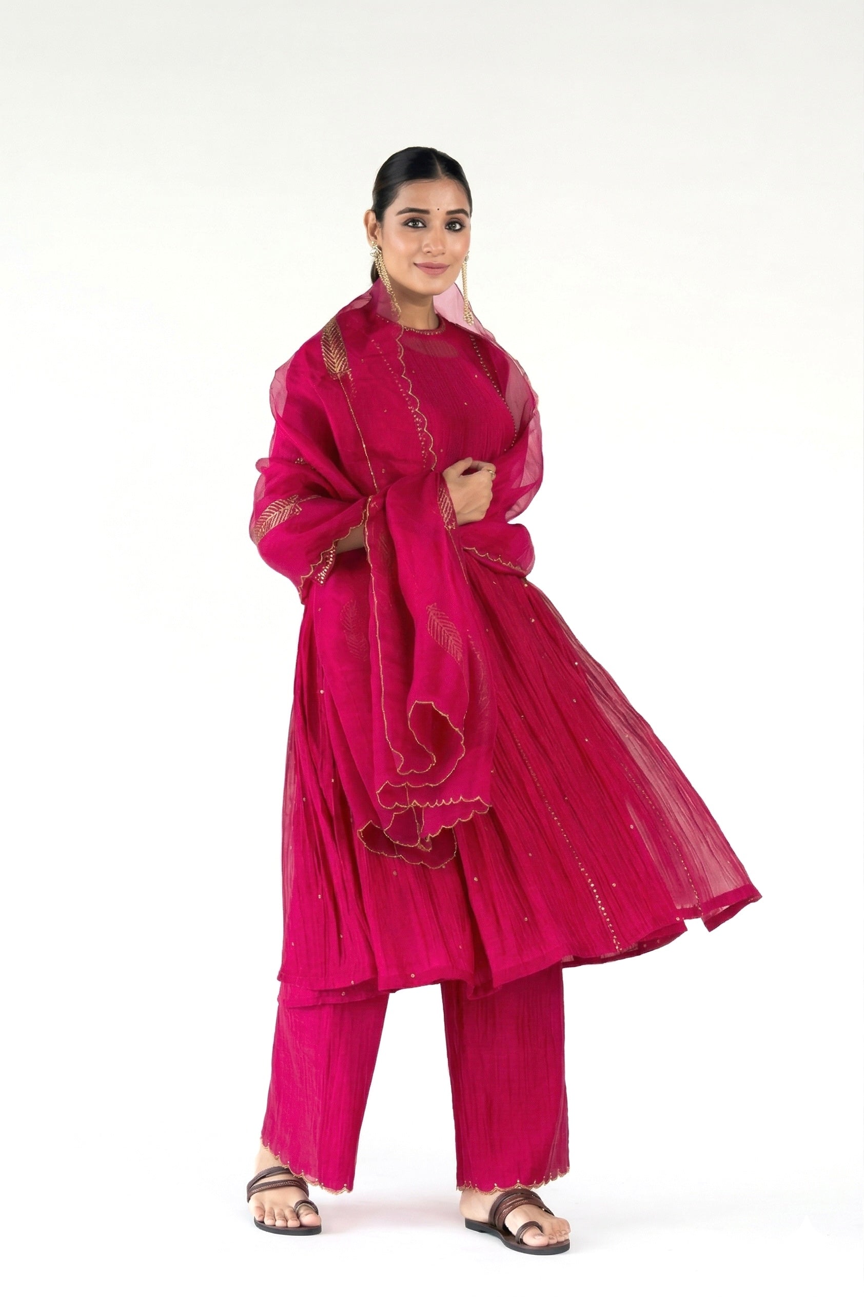 Rani Pink Baadal Kurta (set of 3)