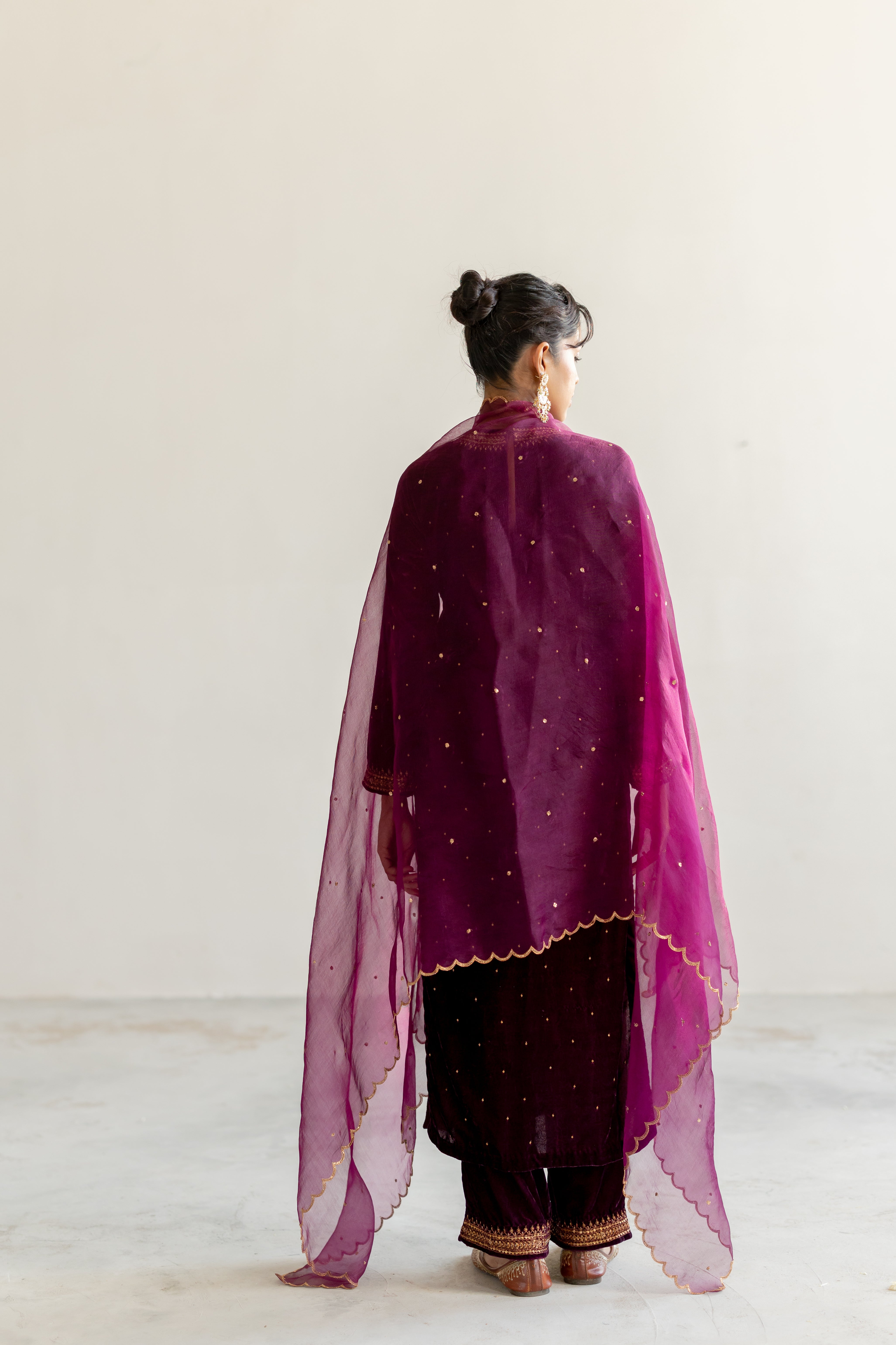 Aubergine Arzin Kurta set with Sitara Odhani