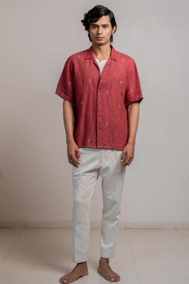 Kamal Linen Shirt - Maroon