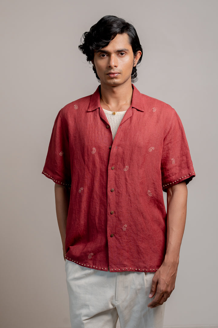 Kamal Linen Shirt - Maroon