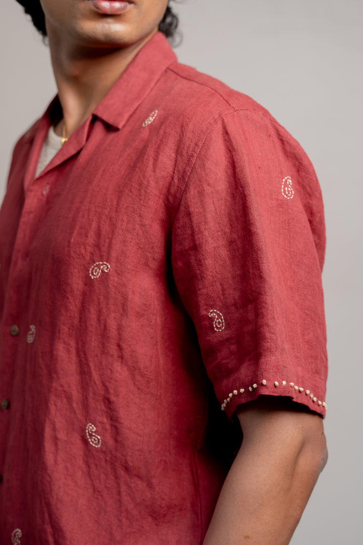 Kamal Linen Shirt - Maroon