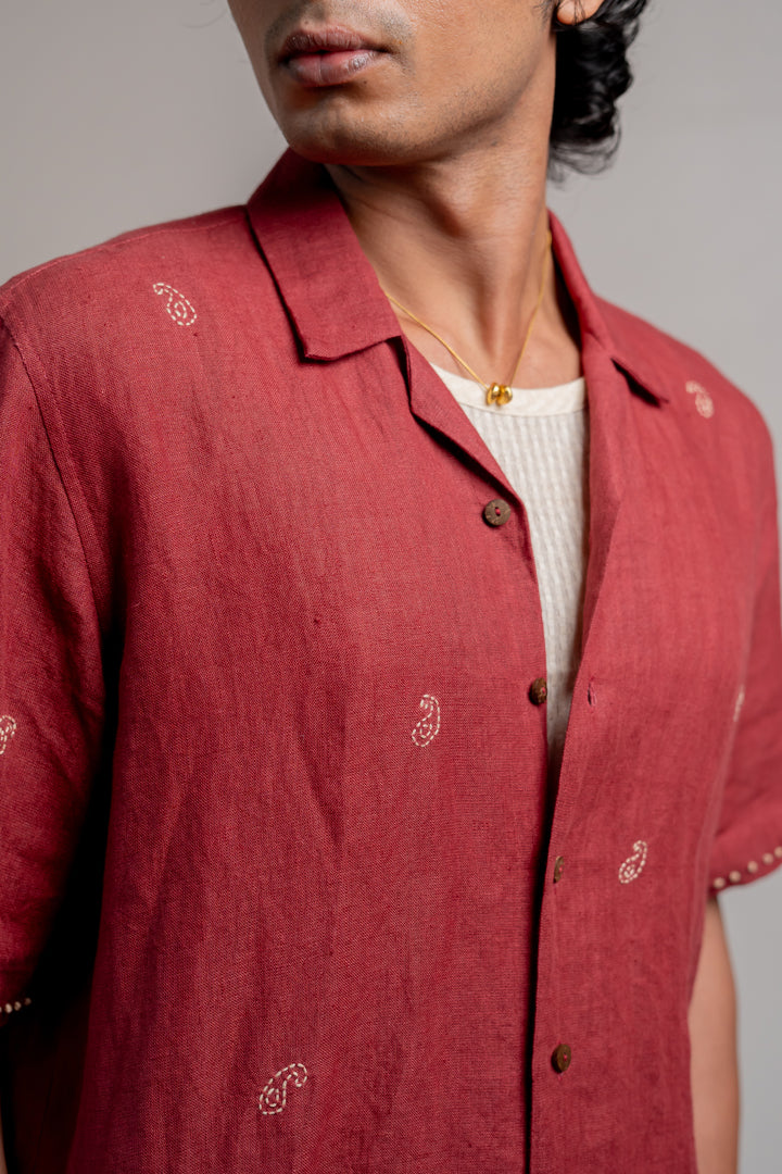 Kamal Linen Shirt - Maroon