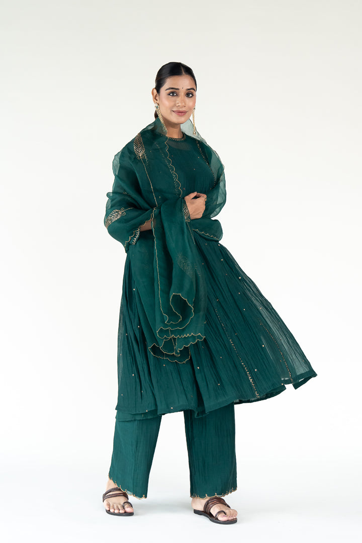 Rani Pink Baadal Kurta (set of 3)