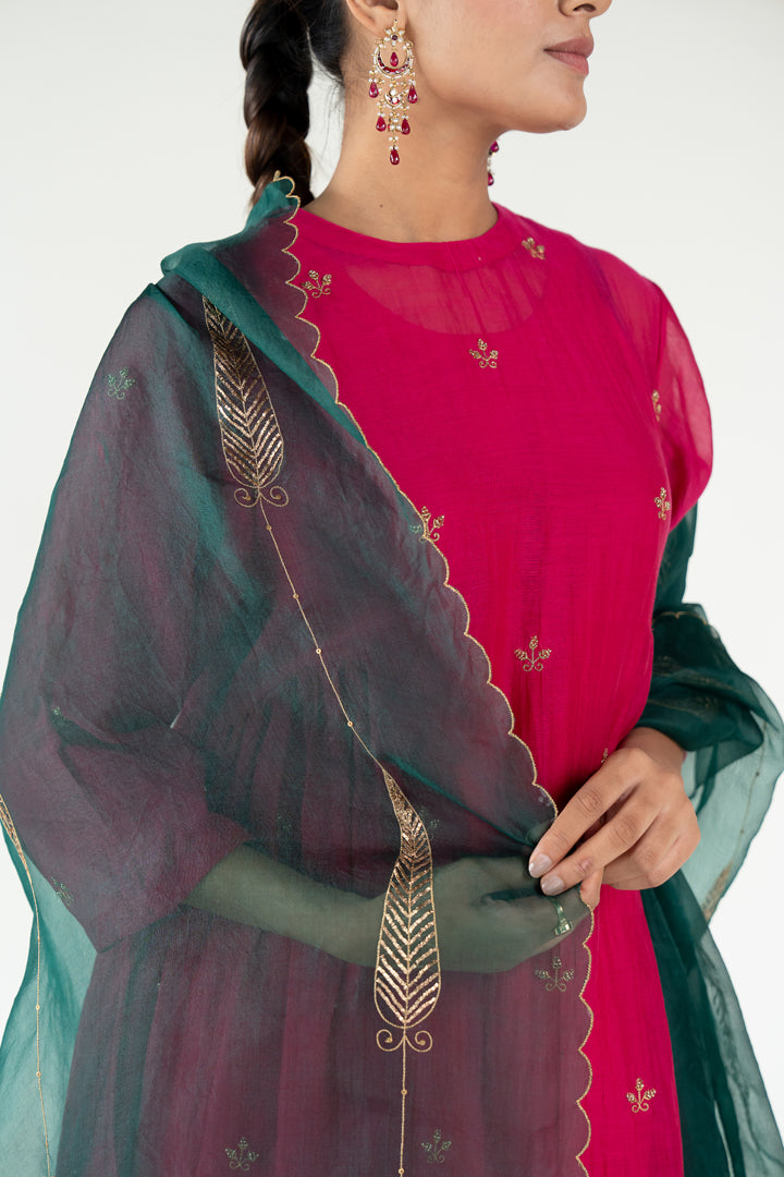 Rani Pink Ekra Kurta (set of 3)