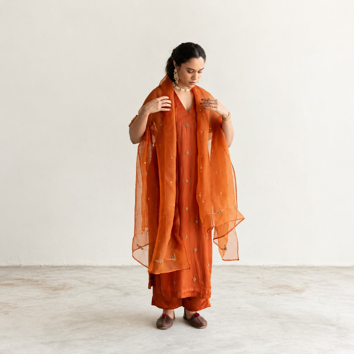 Rust Noorani Kurta with Neelam Odhani