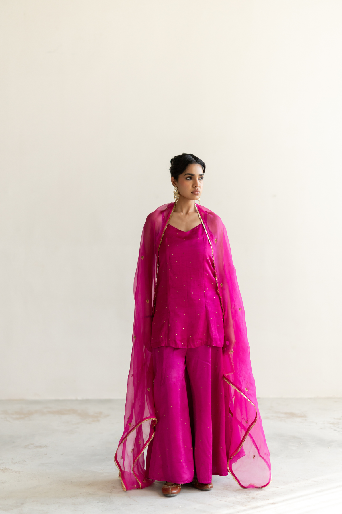 Rani Pink Roshni Gharara set with Noora Odhani