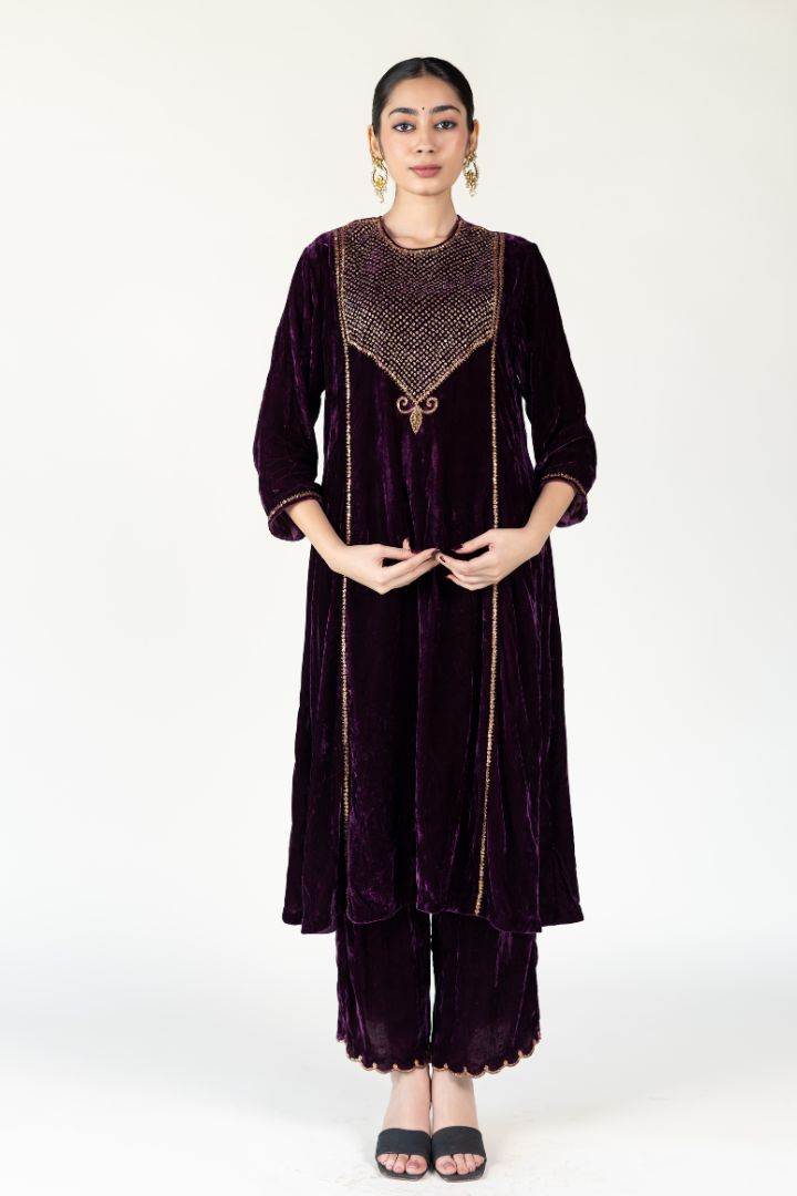 Aubergine Velvet Firdaus Abho Set