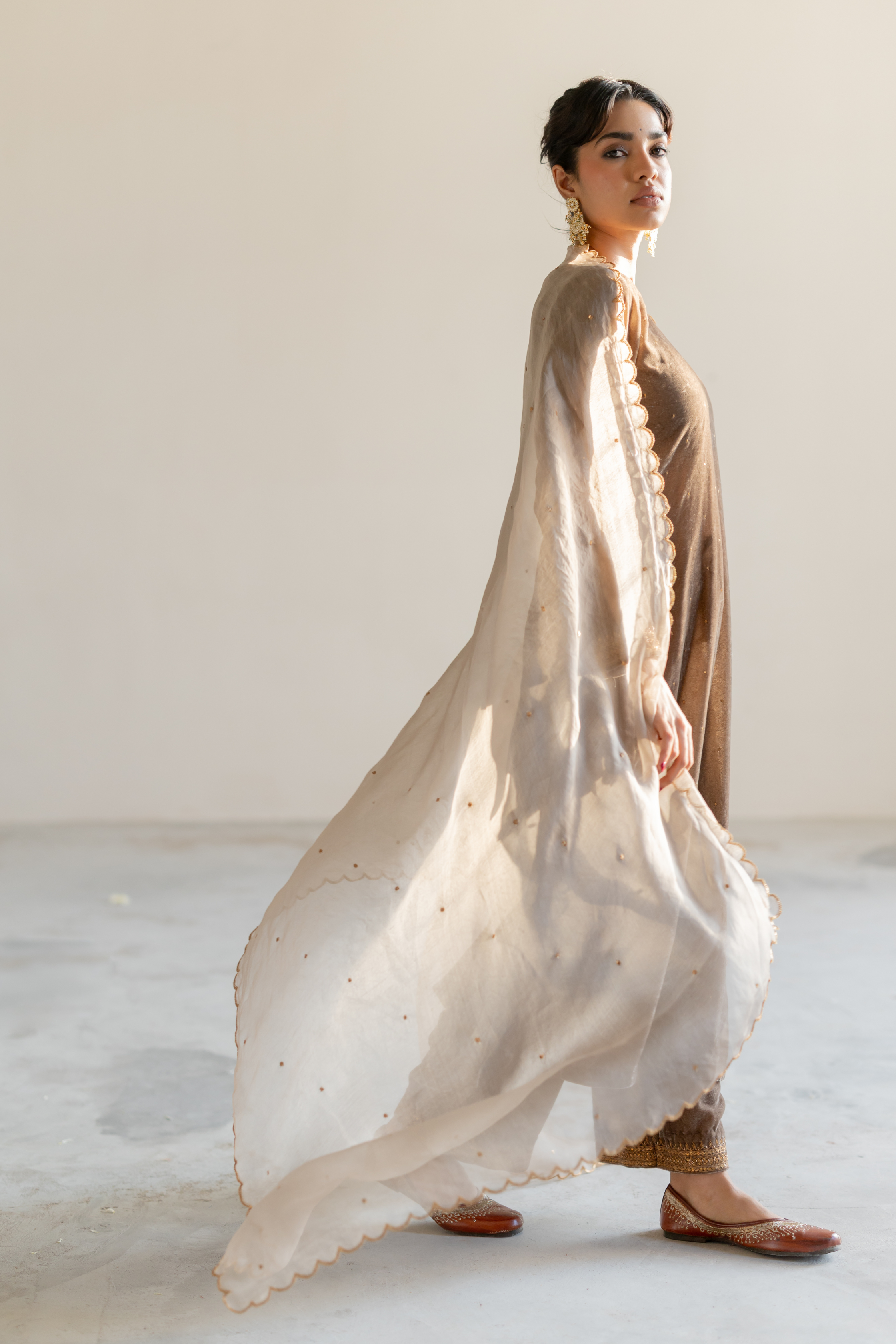 Grey Arzin Kurta set with Sitara Odhani