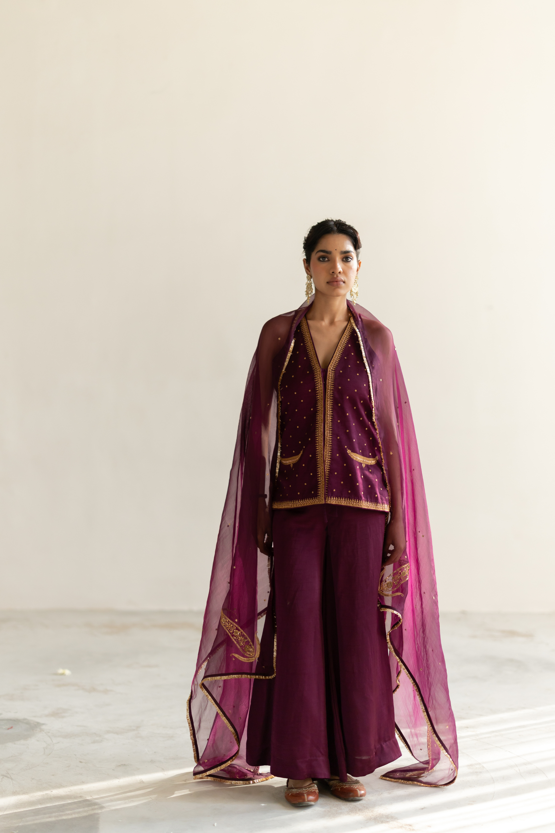 Plum Saanjh Gharara set with Ambi odhani