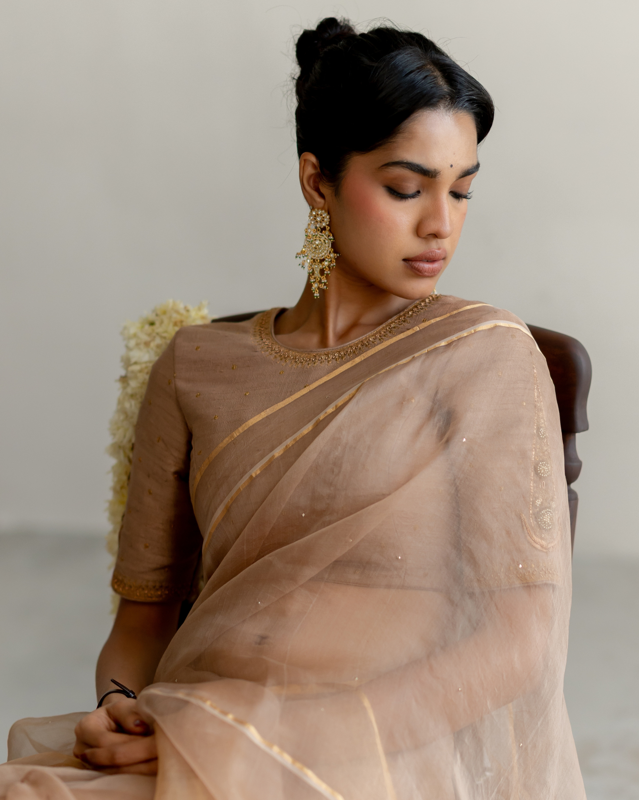 Vintage Brown Gulbahar Saree & Blouse