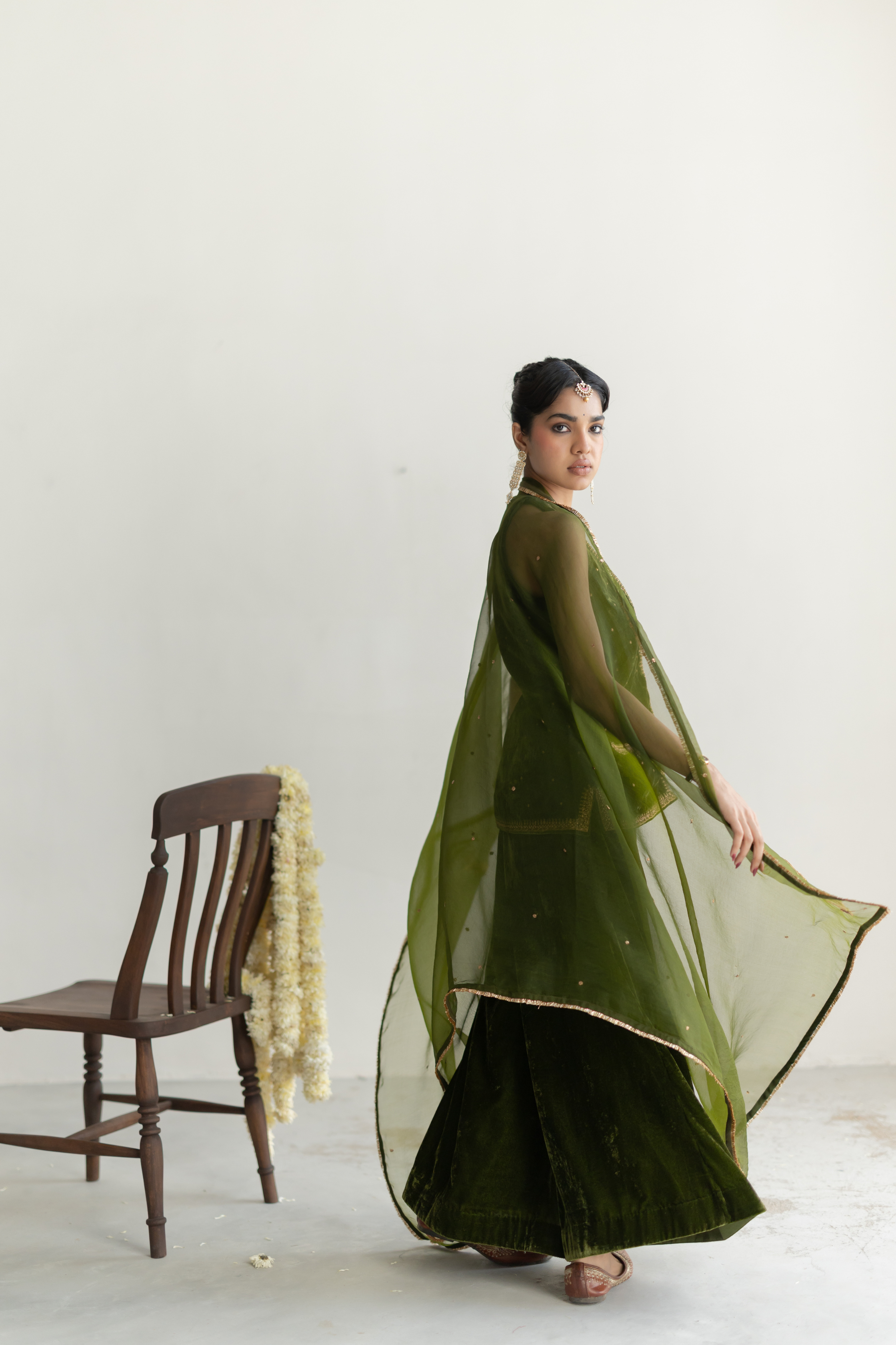 Olive Saanjh Gharara with Ambi Odhani