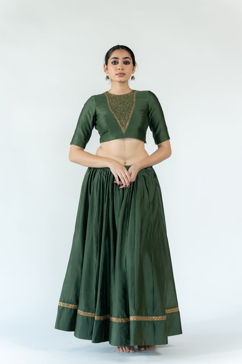 Chinar Lehenga Set - Olive Green (Set of 3)