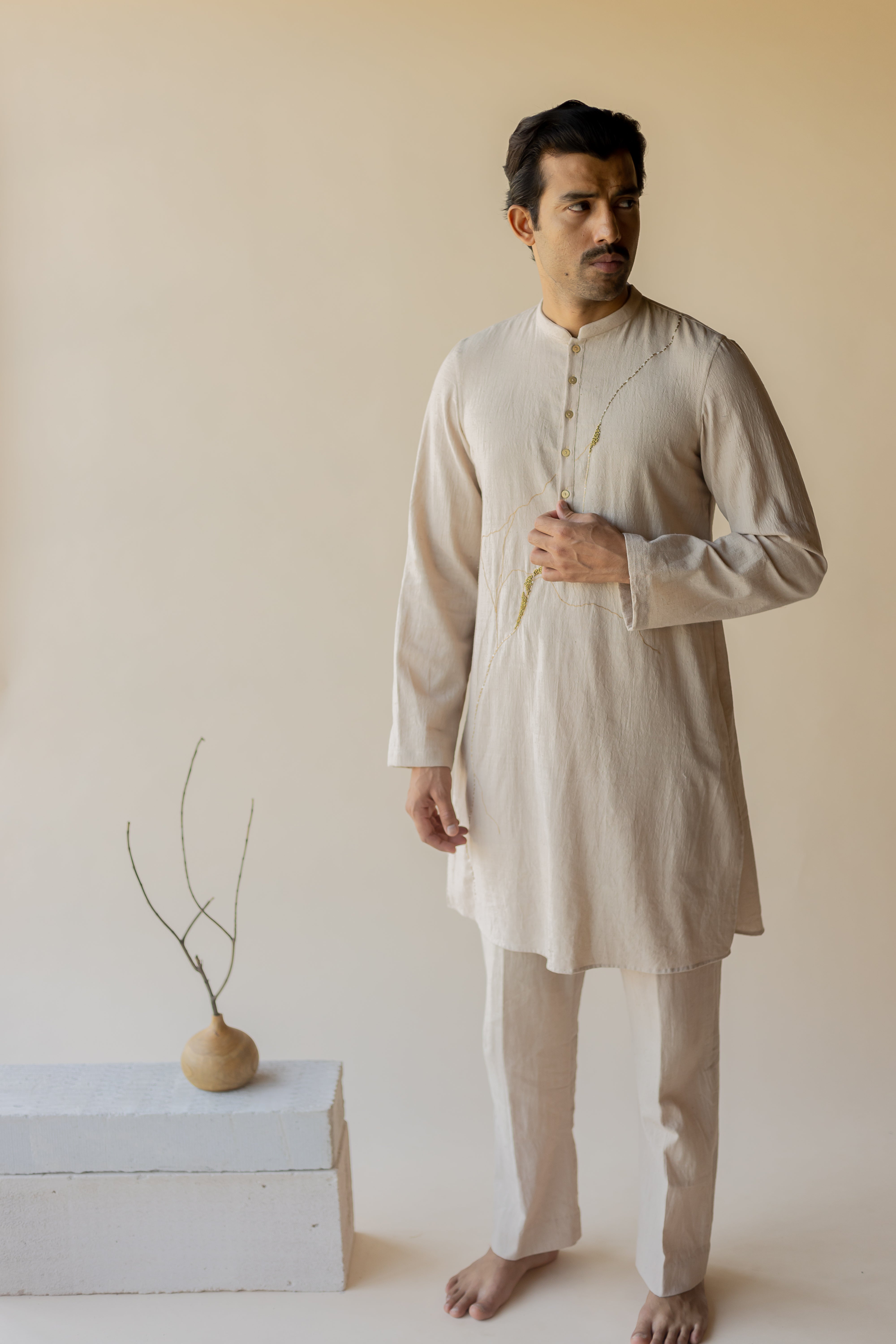 Beige Botan Kurta Set (Set of 2)