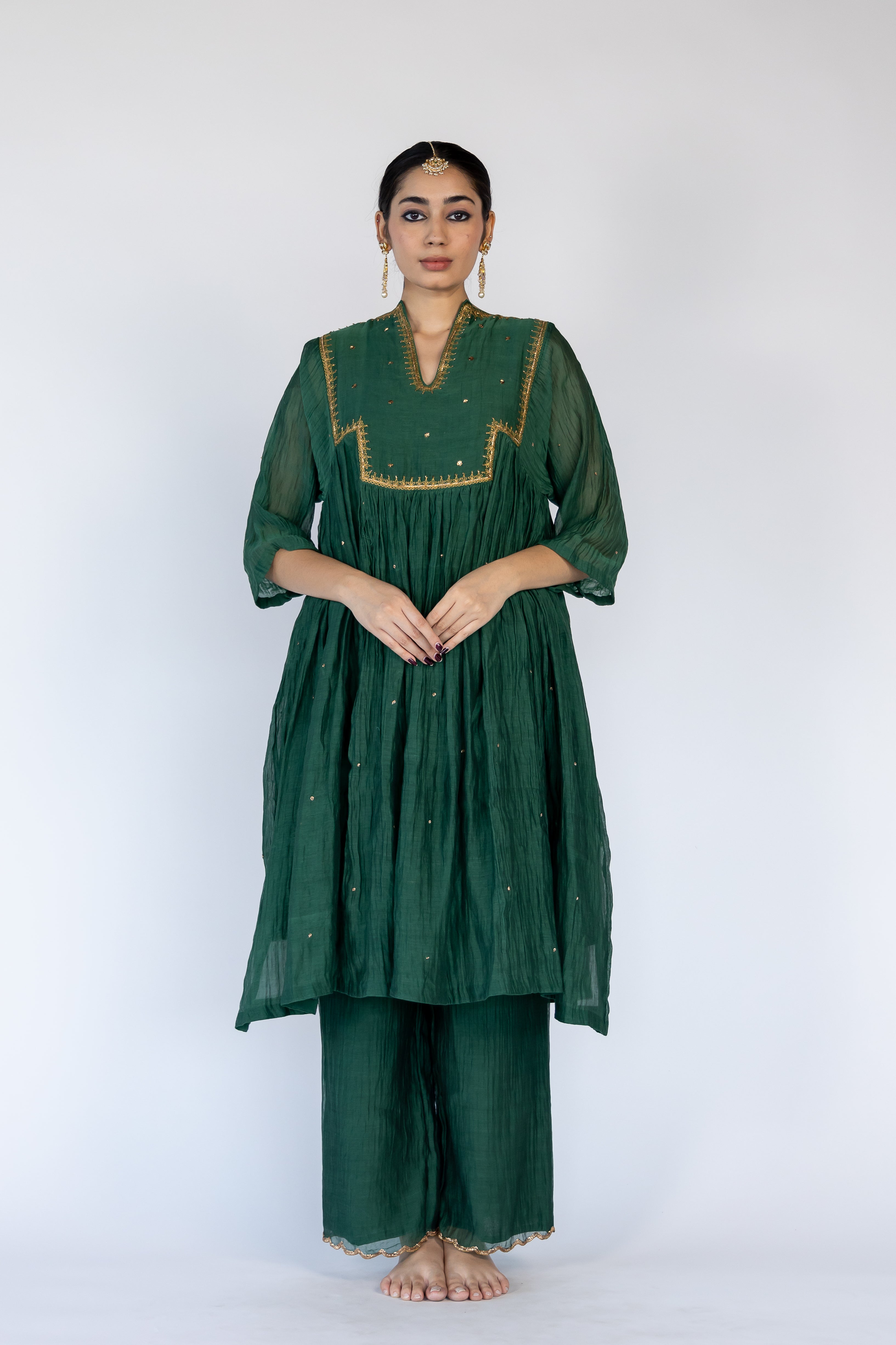 Farah Kurta Set - Emerald Green