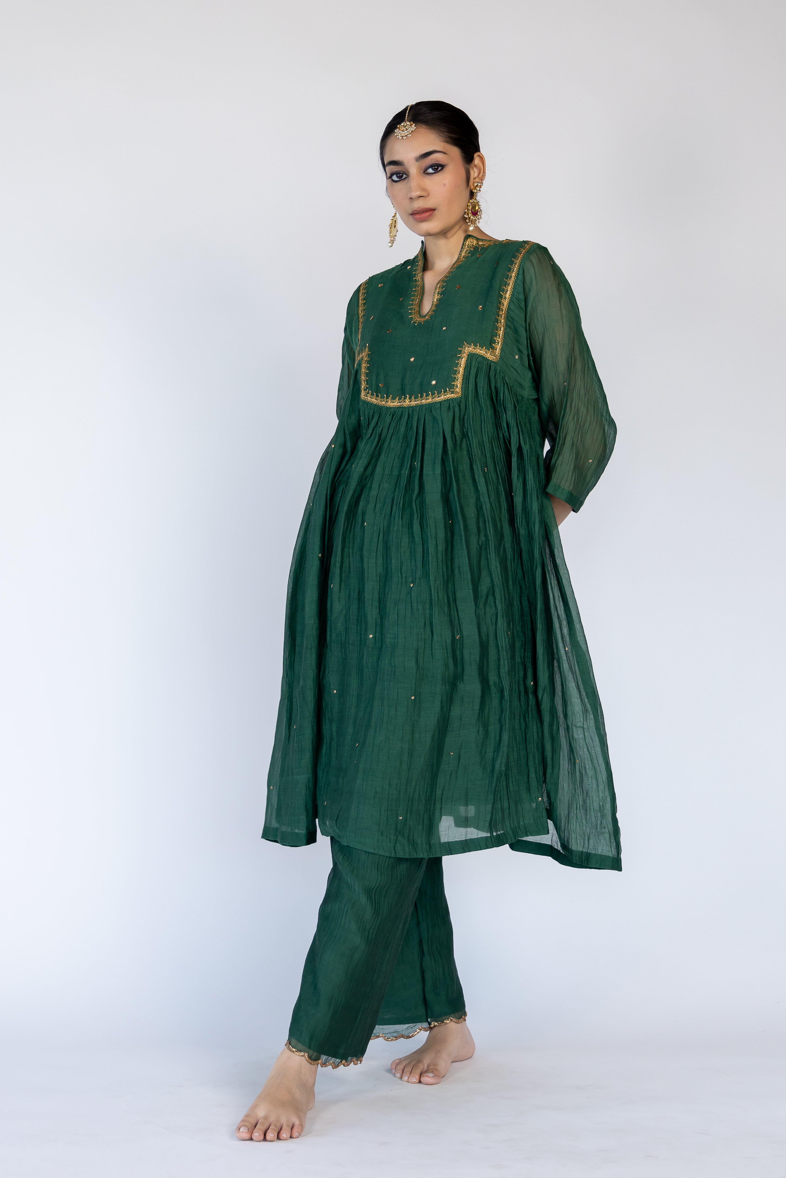 Farah Kurta Set - Emerald Green