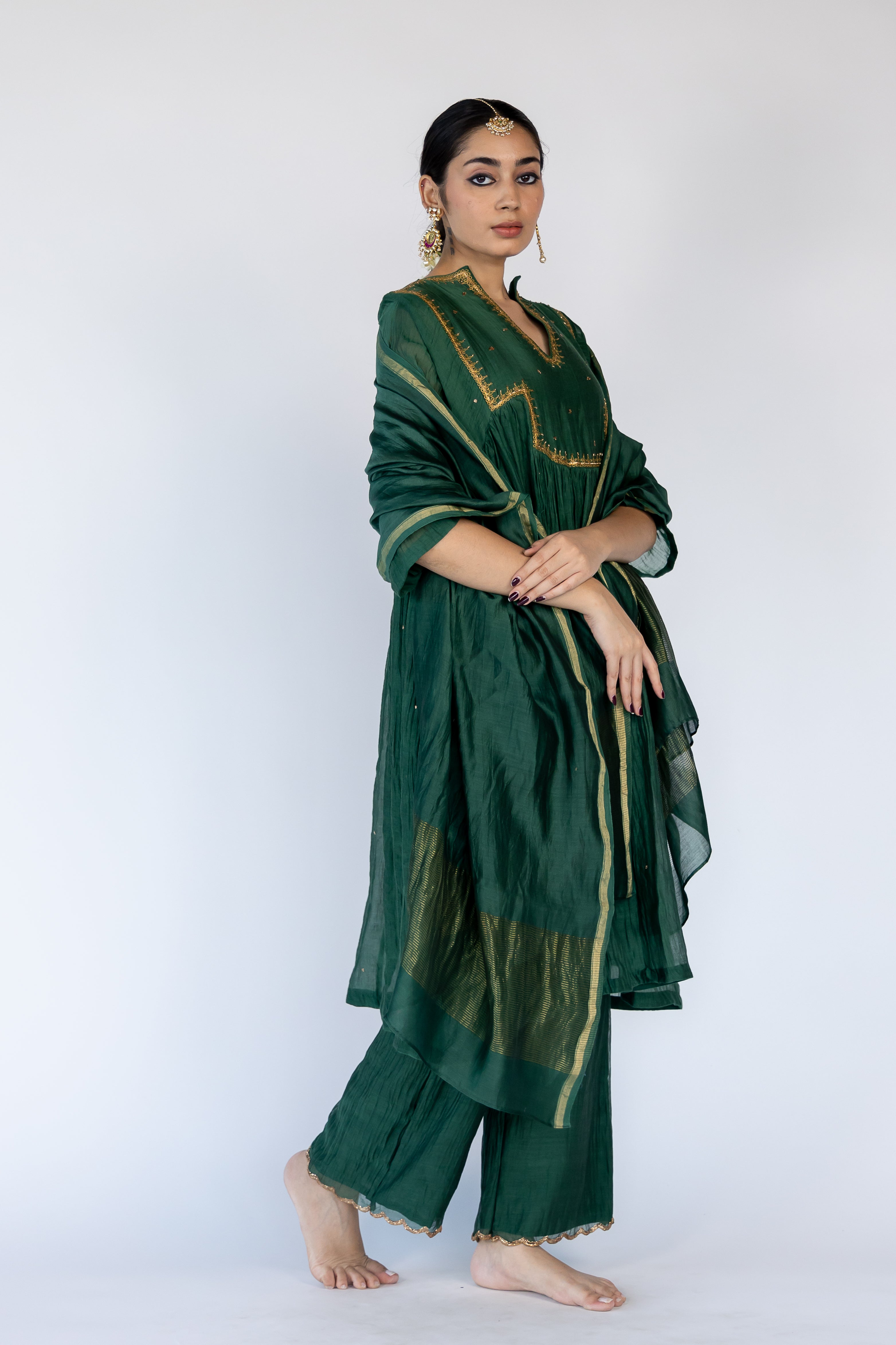 Farah Kurta Set - Emerald Green