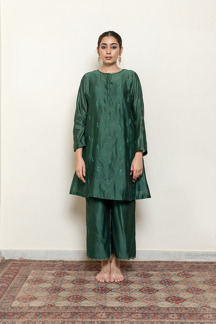 Roohi Kalidaar Kurta Set - Emerald Green