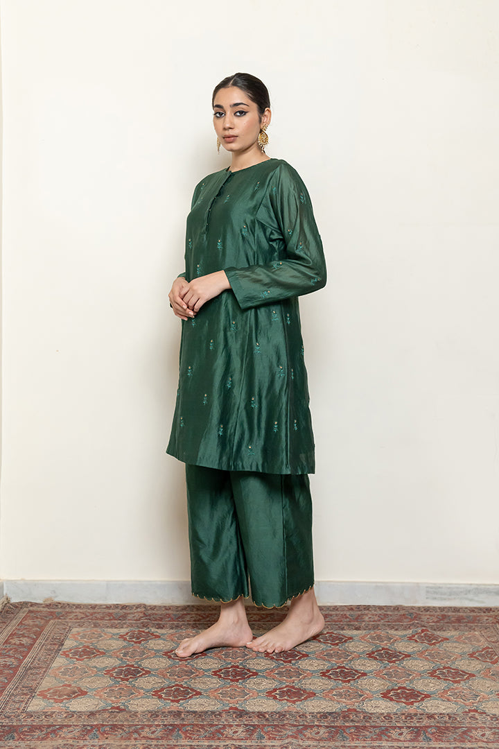 Roohi Kalidaar Kurta Set - Emerald Green