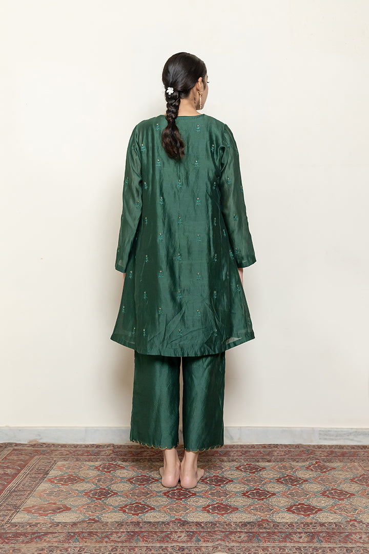 Roohi Kalidaar Kurta Set - Emerald Green