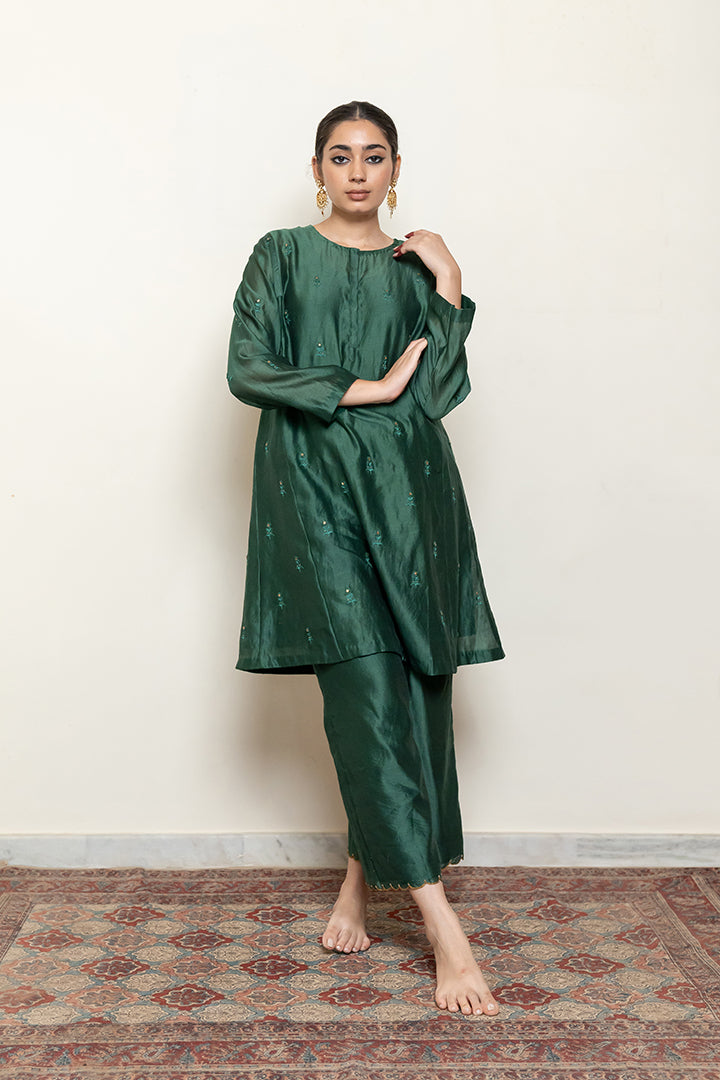 Roohi Kalidaar Kurta Set - Emerald Green