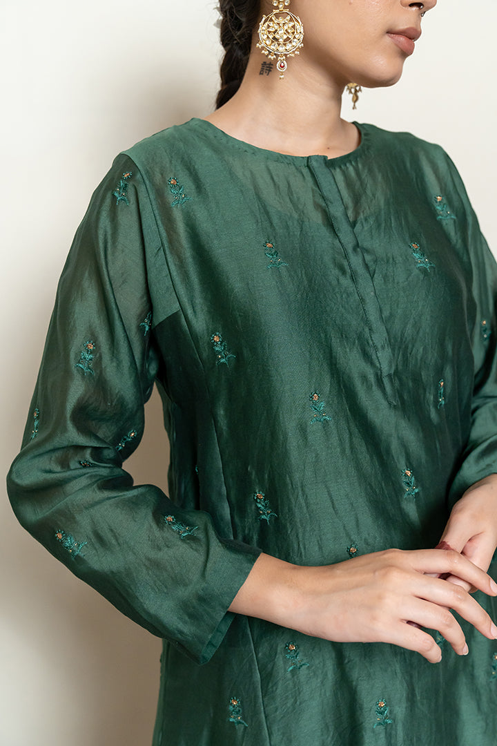 Roohi Kalidaar Kurta Set - Emerald Green