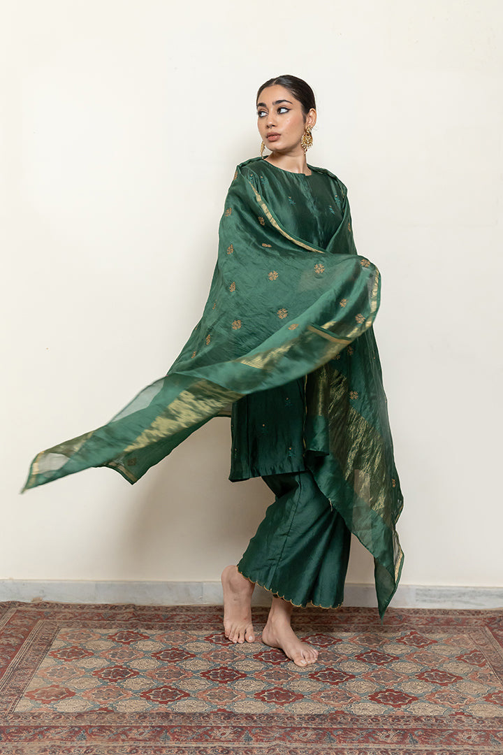 Roohi Kalidaar Kurta Set - Emerald Green