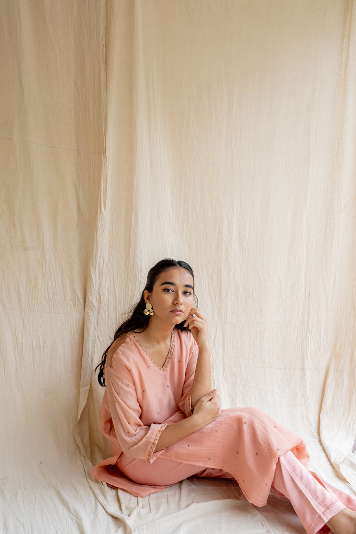 Peach Pink Baad Kurta Set