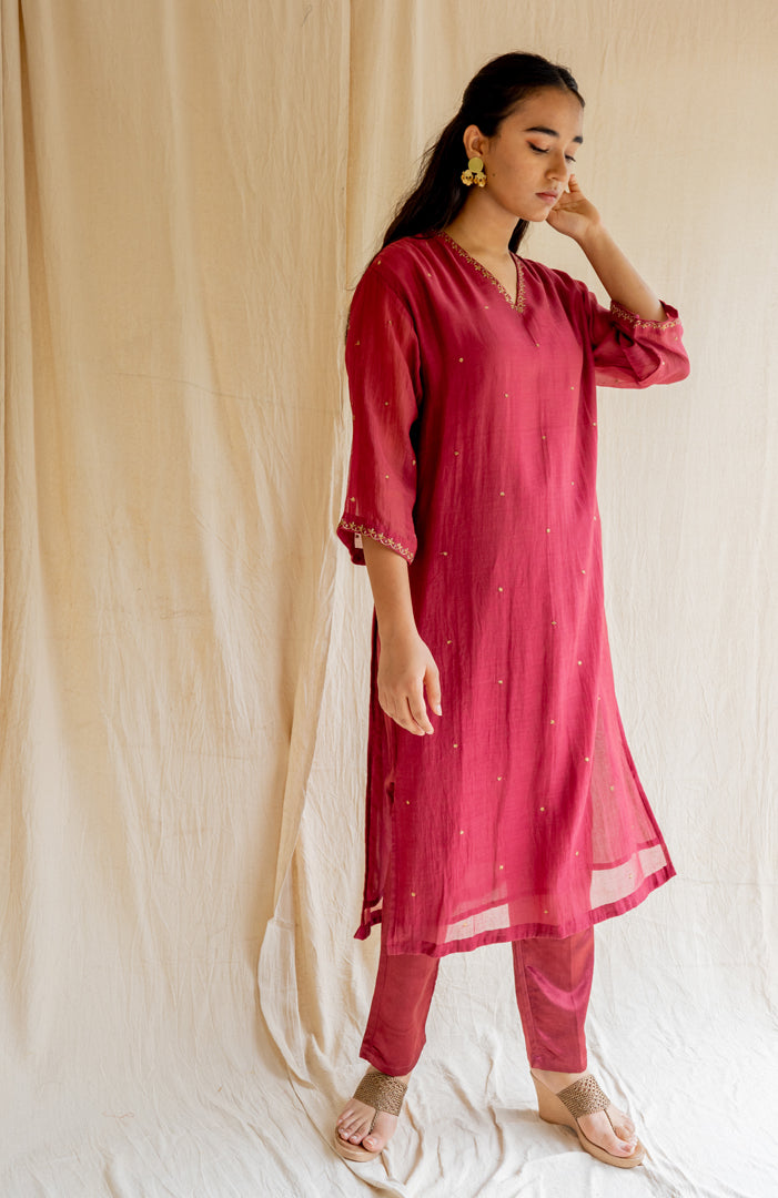 Cherry Red Baad Kurta Set