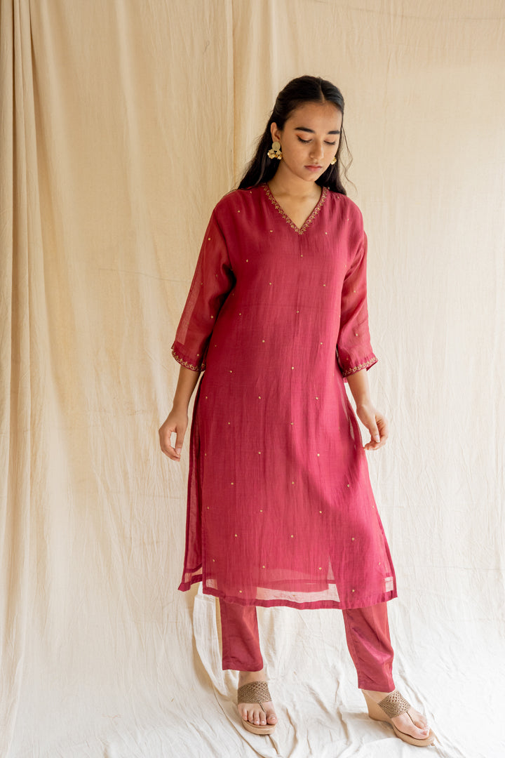 Cherry Red Baad Kurta Set