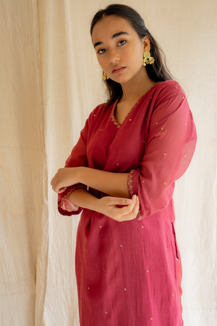 Cherry Red Baad Kurta Set