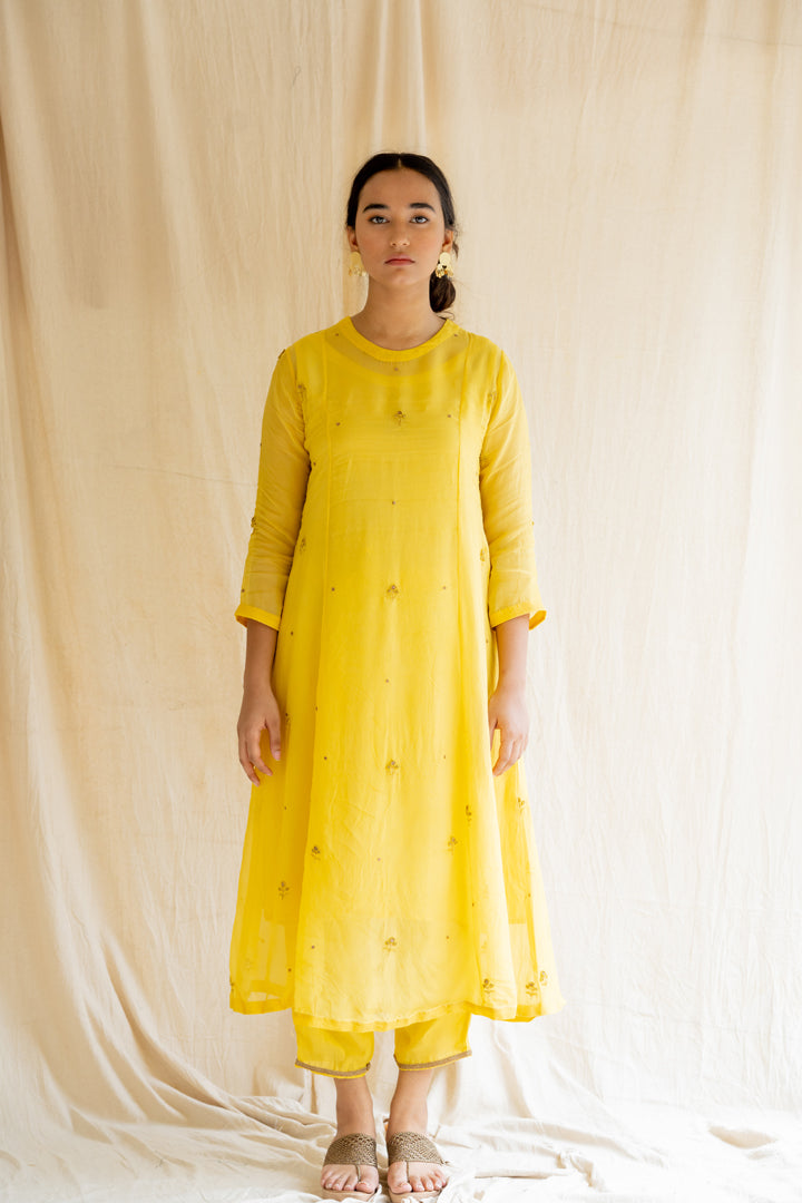 Yellow Abha Kurta Set (Set of 2)