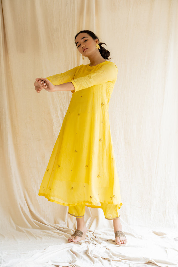 Yellow Abha Kurta Set (Set of 2)