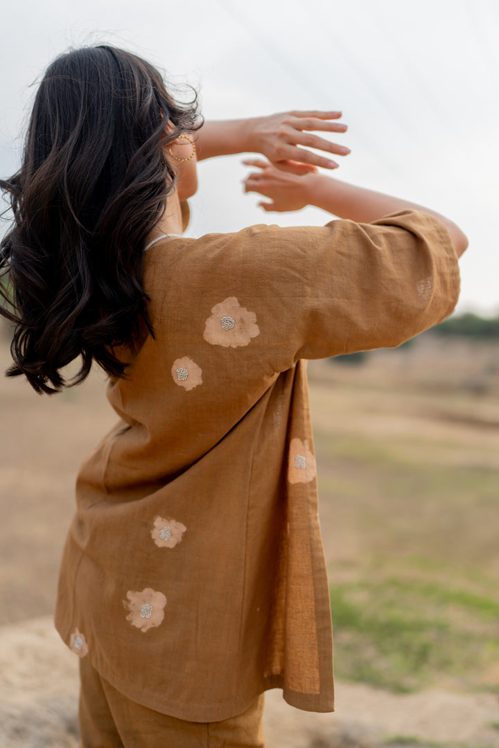 Mustard floral kanna kimono set (set of 2)