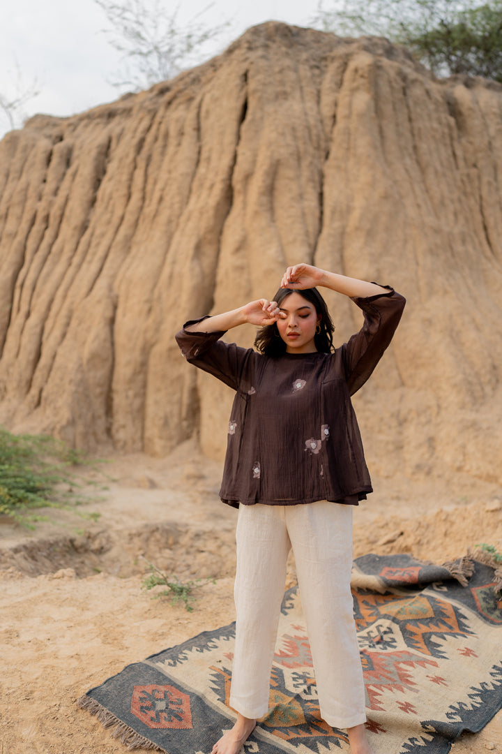 Brown floral kalidaar top