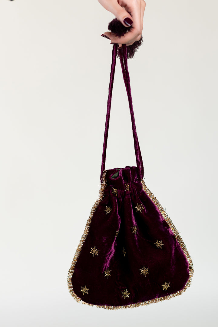 Aubergine Meena Potli Bag