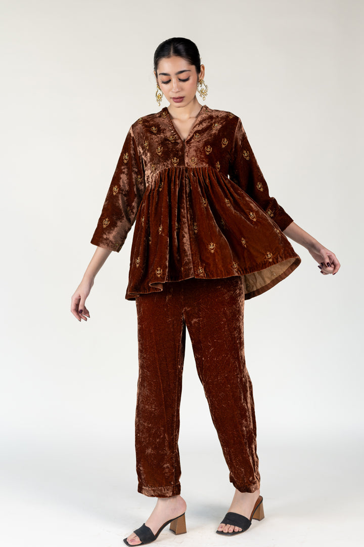 Brown Mahira Peplum Set