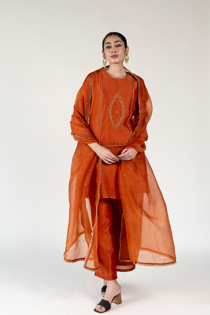 Rust Naaz Kurta With Sitara Odhani