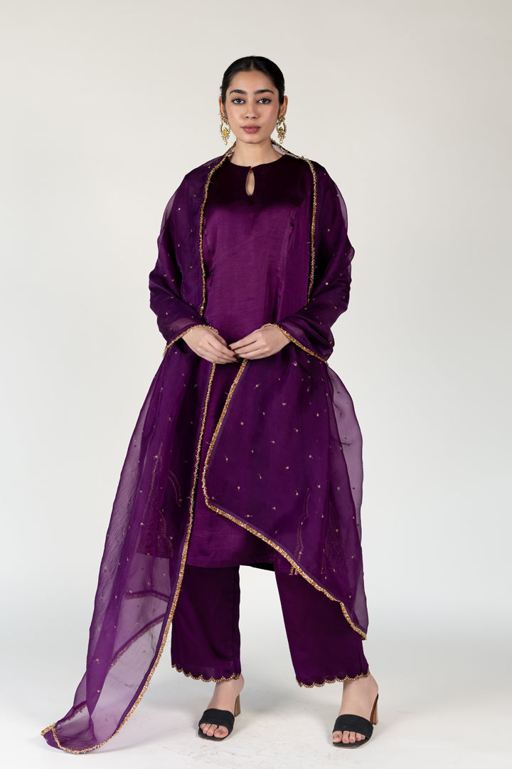 Aubergine Mehraab Kurta With Sitara Odhani