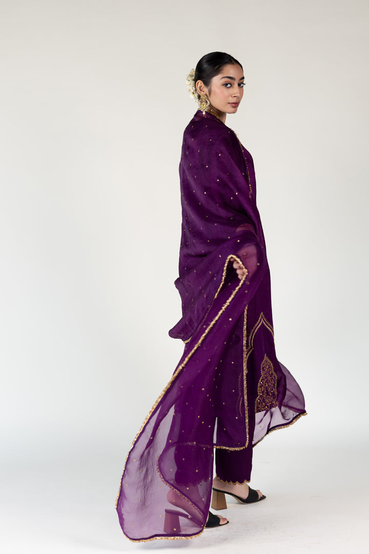 Aubergine Mehraab Kurta With Sitara Odhani