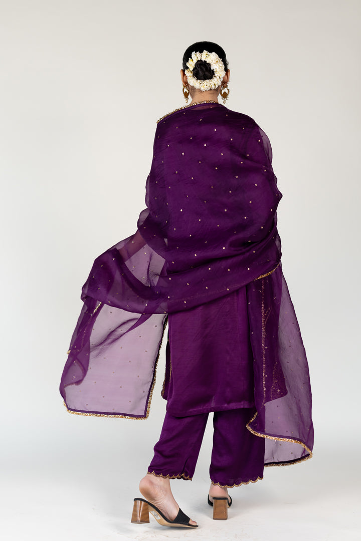 Aubergine Mehraab Kurta With Sitara Odhani